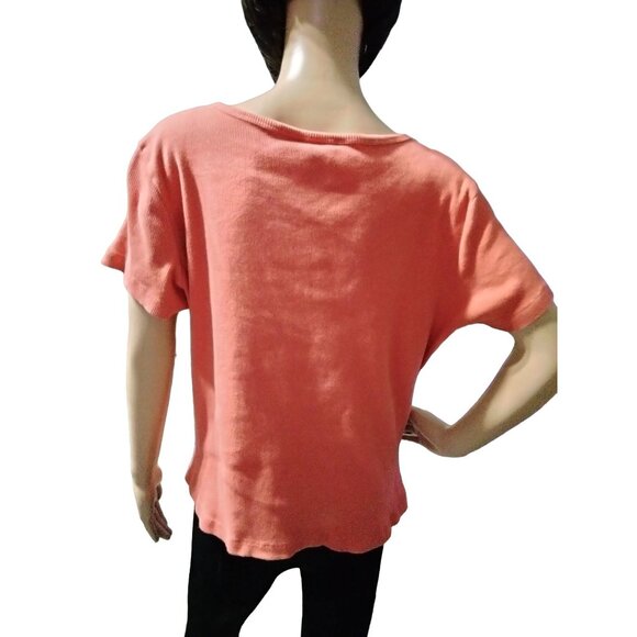 Uniform Woman Coral Short Sleeve Top Size 2X Beaded Embellished Scoop Neckline - Picture 7 of 8